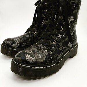 JJ's Footwear Women's Black Floral Lug Sole Ankle Boots Size 39 - 8 to 8.5